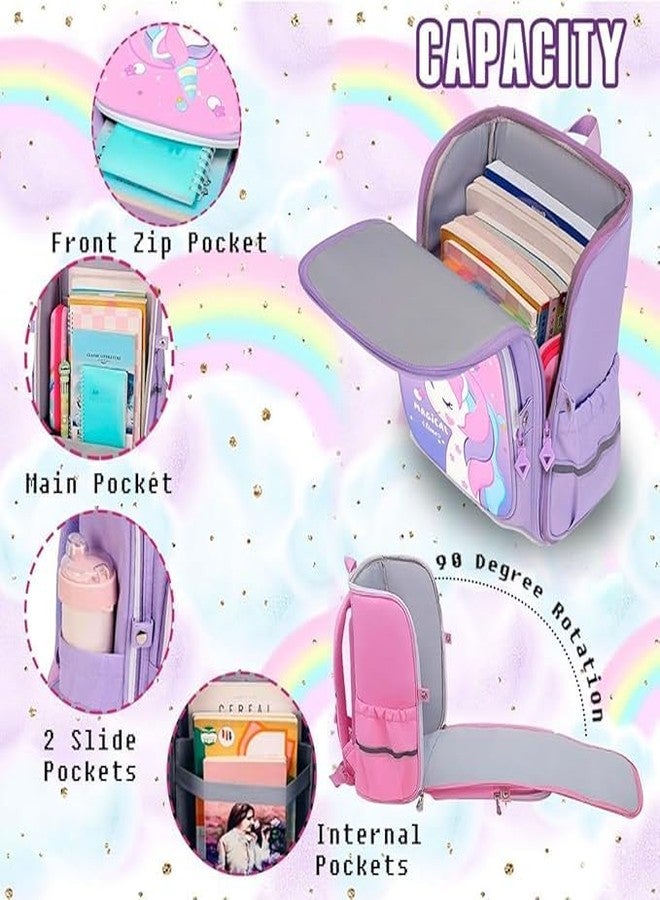 ROZADIO 3D Embossed Design, Stylish and Durable Water-Resistant school Bag for Boys and Girls, Cute Cartoon Style, Ideal for Ages 5-12 - (Pink & Purple) - Image 3